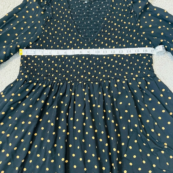 Madewell Lucie V-Neck Smocked Mini Dress in True Black Oval Dot. Size Medium. - Picture 8 of 10